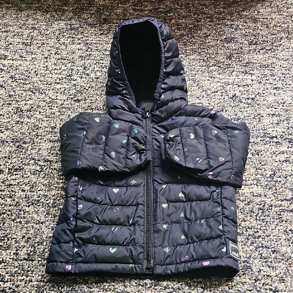 Kids Puffer Jacket with Heart Print - Picture 1 of 4